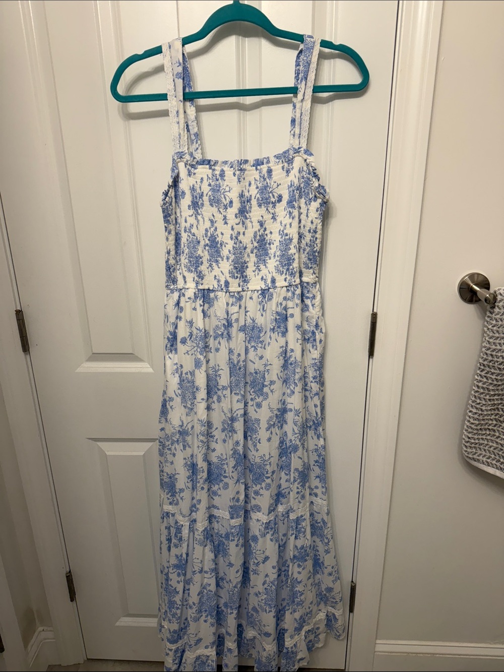 Altar'd State White and Blue Floral Maxi Dress